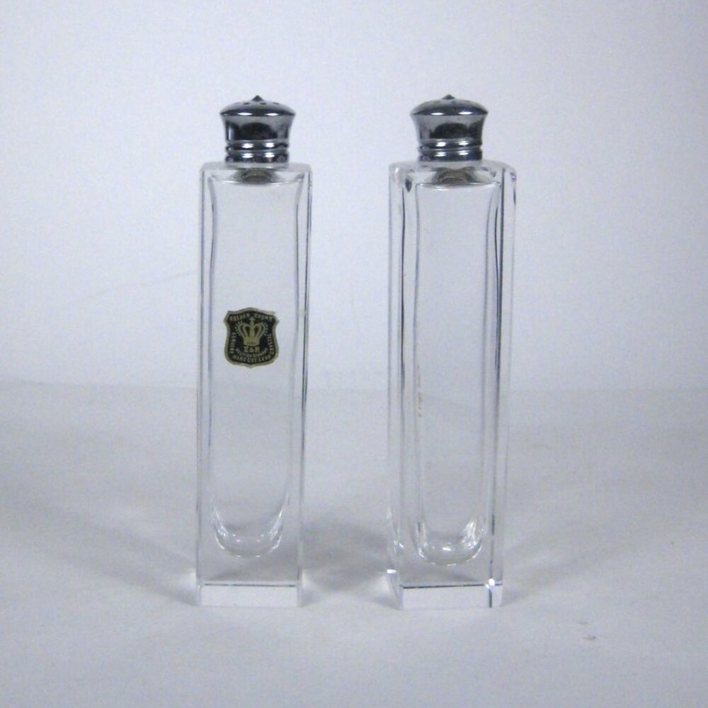 Vintage Golden Crown Salt and Pepper Shakers Clear Lead Crystal Western Germany